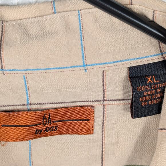 6A by AXIS XL Beige Grid Check Long Sleeve Button Shirt 100% Cotton Hong Kong - Picture 2 of 3